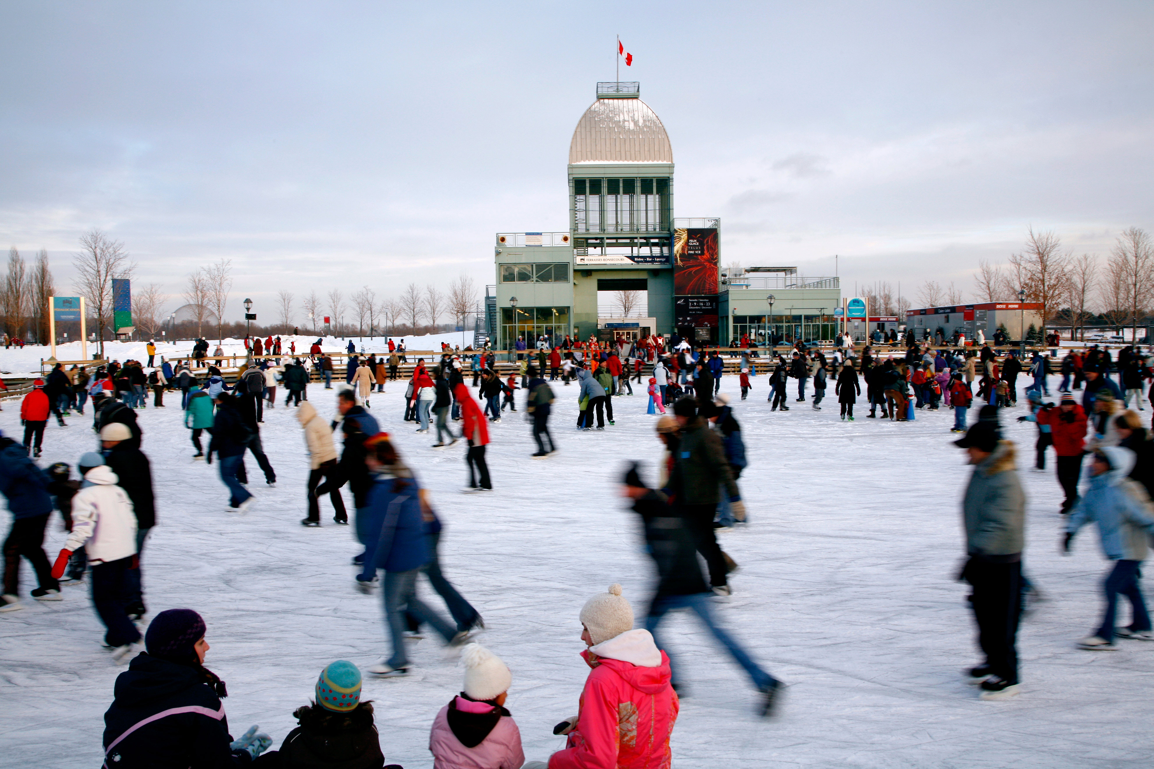 Ice skaters at Parc du Bassin Bonsecours. Image by Brian D Cruickshank / Getty