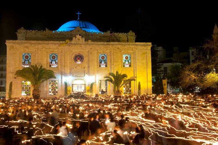 Easter morning outside Agios Titos church, Iraklio, Crete. Image by Ian Cumming / Getty Images