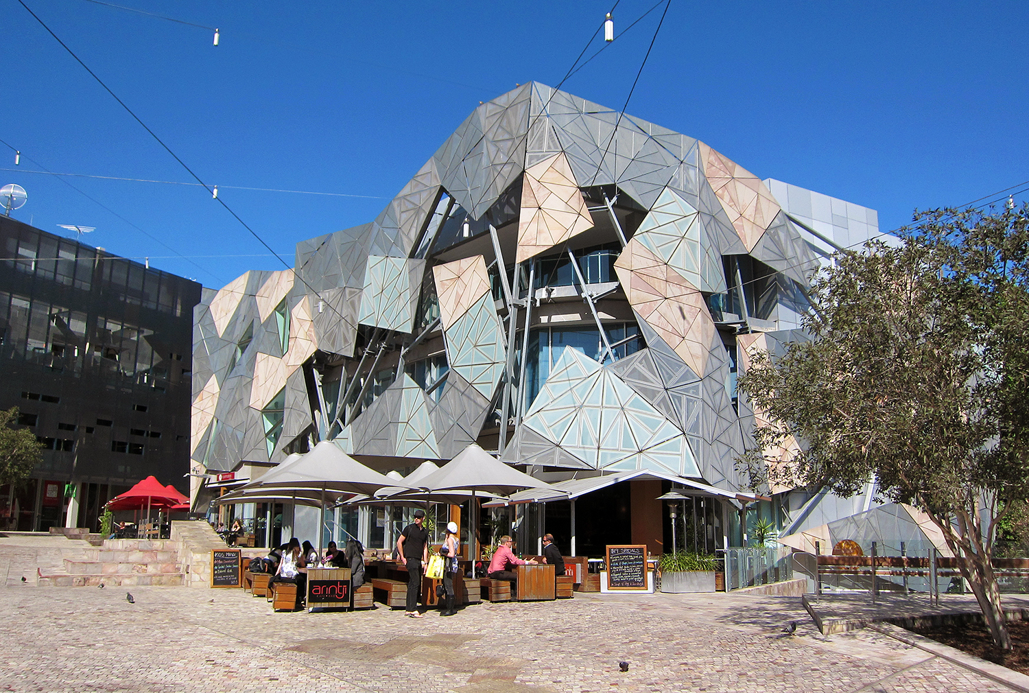 The unmistakeable architecture of Melbourne's Federation Square gets screen time in Salaam Namaste, the first Bollywood movie to be filmed in Australia.  Image by Terrazzo / CC BY-SA 2.0 
