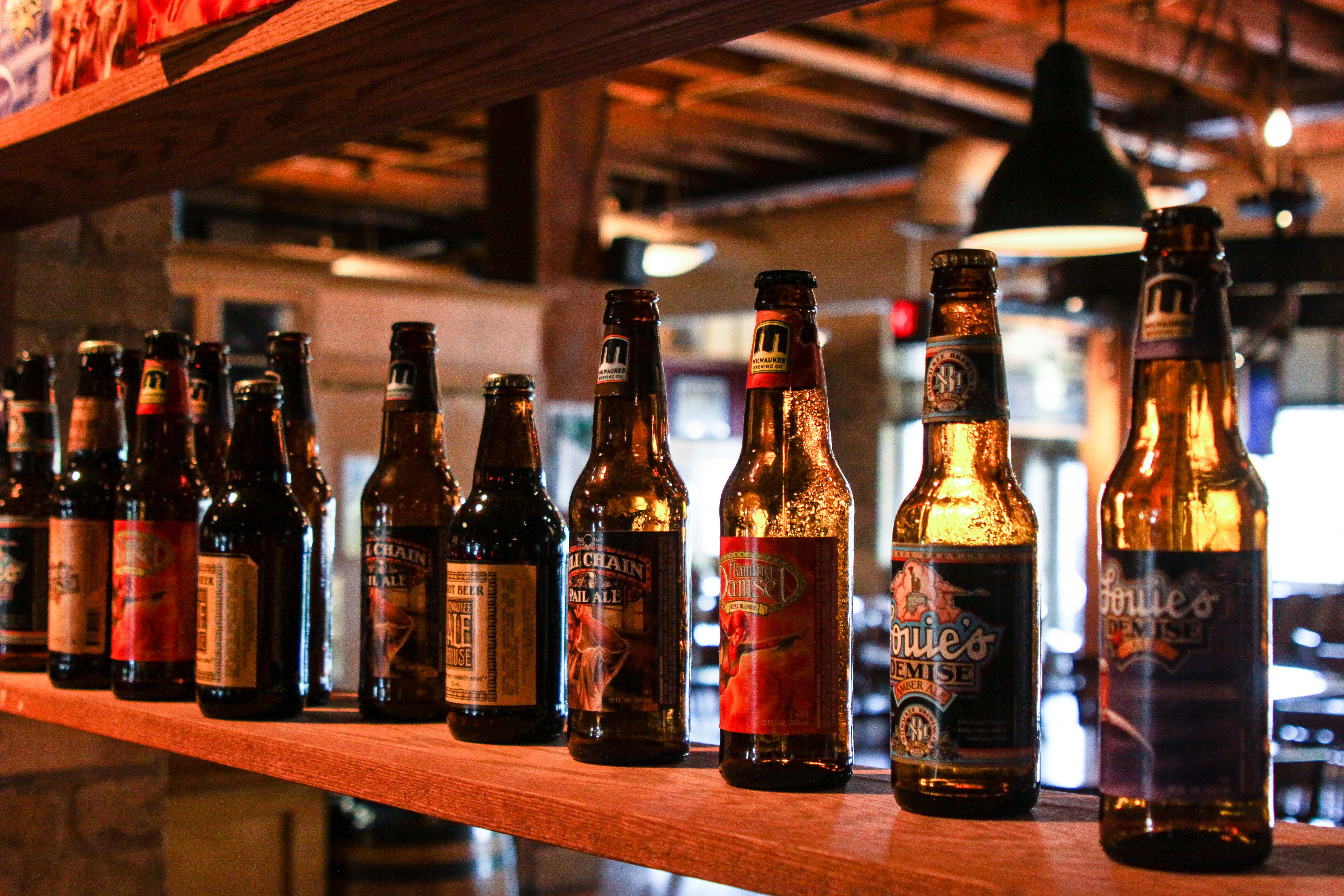 The beer shelf at Milwaukee Ale House.