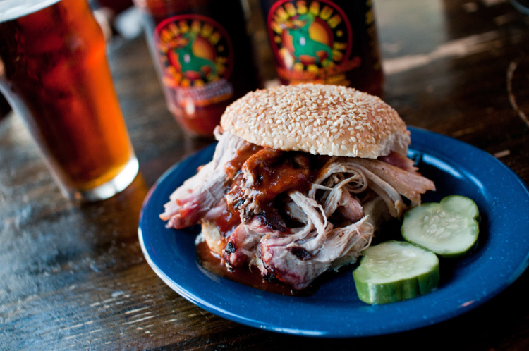 Pulled pork sandwich at Dinosaur BBQ. Image by Daniel Krieger / courtesy of Dinosaur BBQ