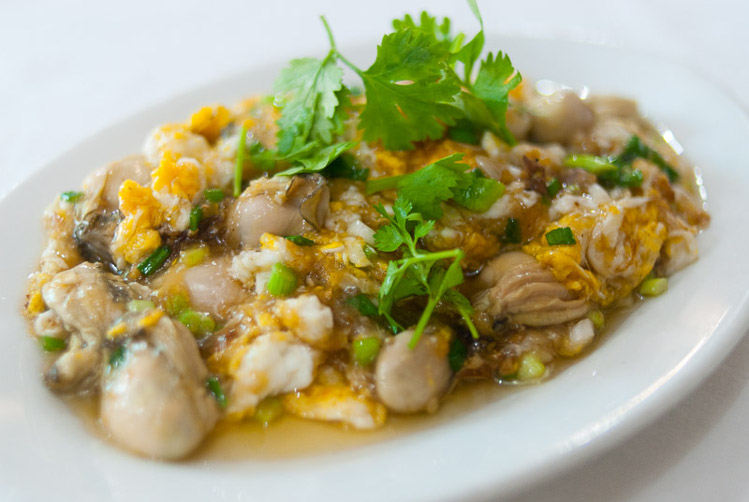 A dish of or sooan, oysters served on a sticky, eggy batter, Bangkok. Image by Austin Bush