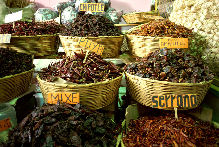 Chilies for sale in a Mexican market. Image by Macduff Everton / Getty 