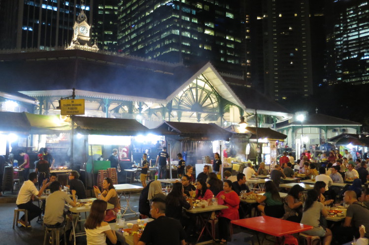 Satay stalls outside Lau Pa Sat, Singapore. Image by Sarah Reid