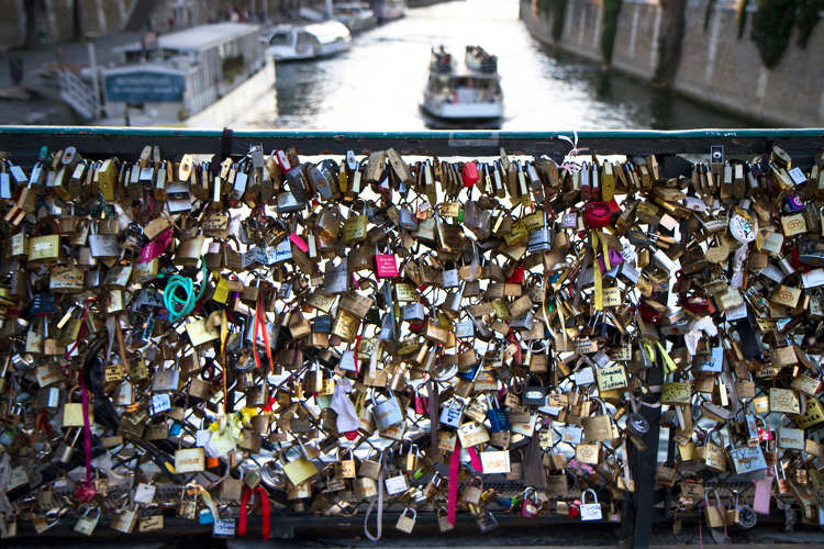 Love padlocks on Pont de l’Archevêché, Paris