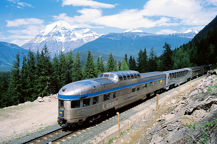 The Canadian traveling through the Rockies. Image courtesy of VIA Rail