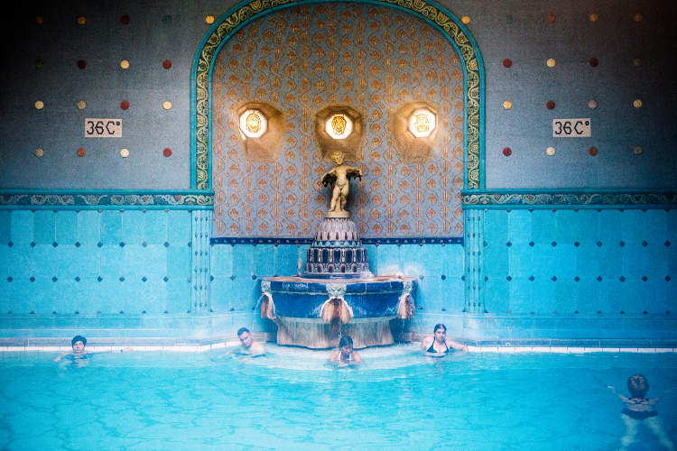 Art Nouveau fountain at Gellert Baths. Image by Will Sanders / Lonely Planet
