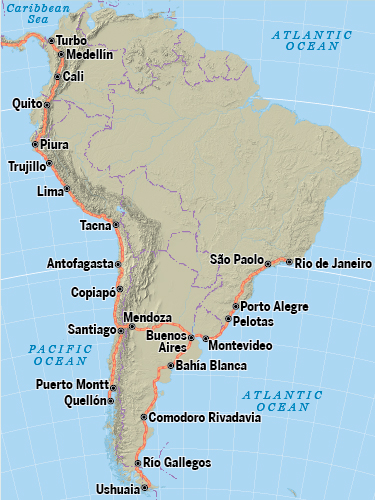 In South America the PAH runs through the continent's Pacific Coast countries before ending up in Argentina.