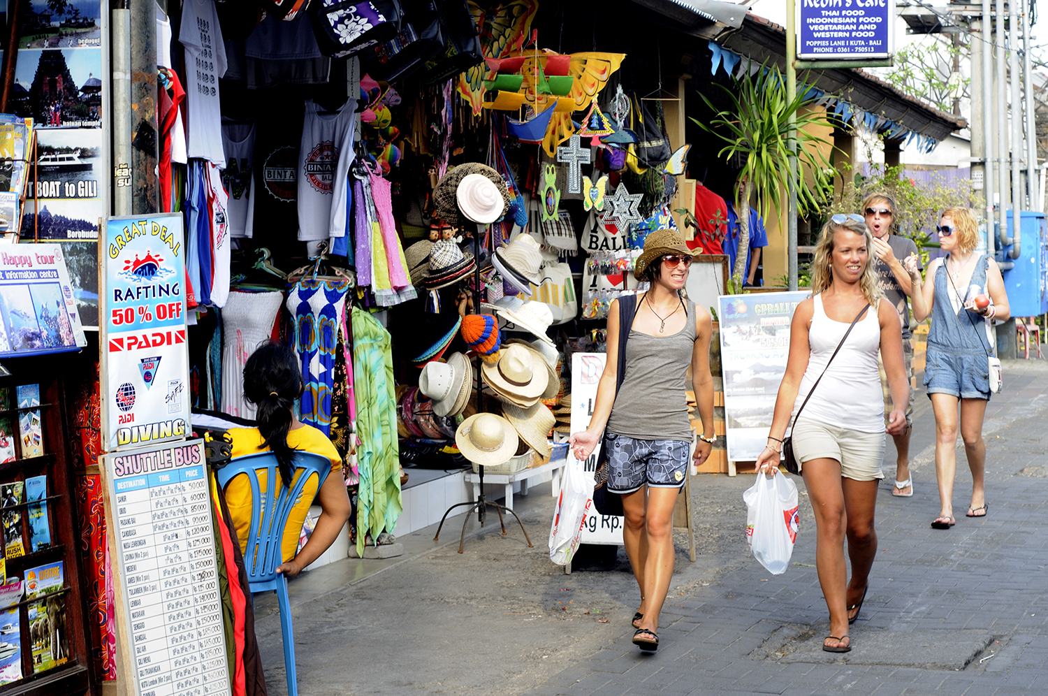 A bargain-hunter's dream: the colourful market stalls on Poppies I in Kuta, Bali. Image by Tom Cockrem / Lonely Planet Images / Getty Images