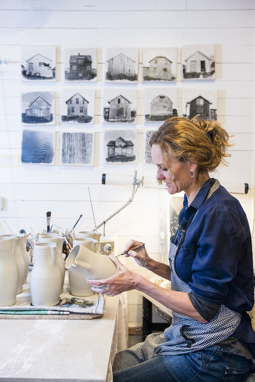 Potter Cecilie Haaland in her Henningsvær studio
