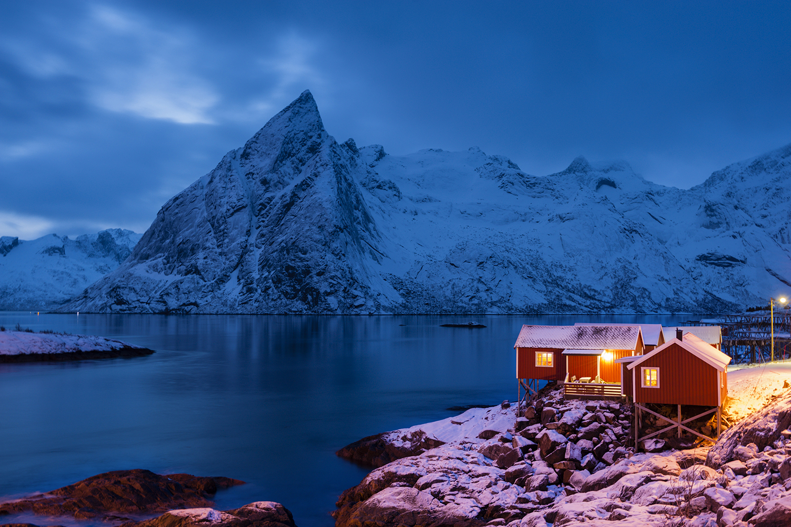 Rorbuer in the village of Hamnoy, at the mouth of the Reinefjord