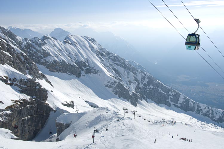 The Julian Alps towering above Slovenia's Kanin ski area. Image by Steve Ogle / Getty Images