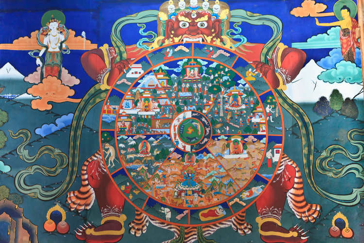 Wheel of life at Taktshang Dzong, Bhutan. Image by Danita Delimont / Getty Images.