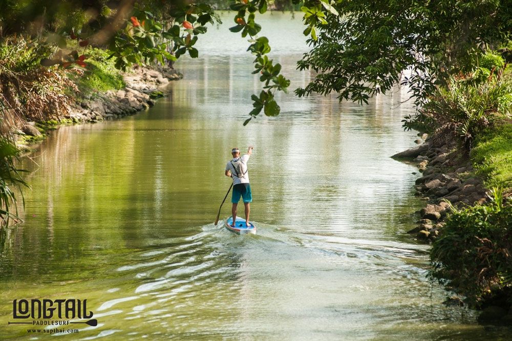 Paddling down a river