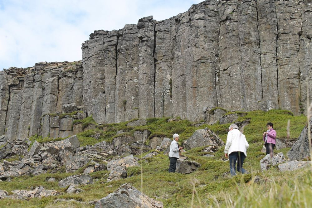 Gerðuberg's magnificent basalt columns are visible from the main road.