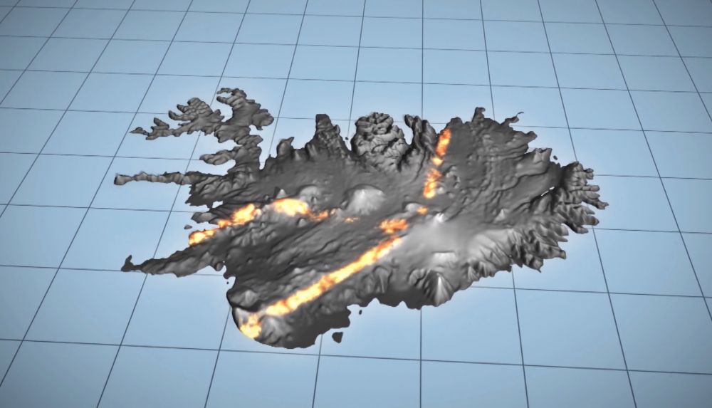 NOTE: Not an actual photo. Iceland is not constantly on fire. (It's only on fire SOME of the time.) (Image Credit: The Volcano House)