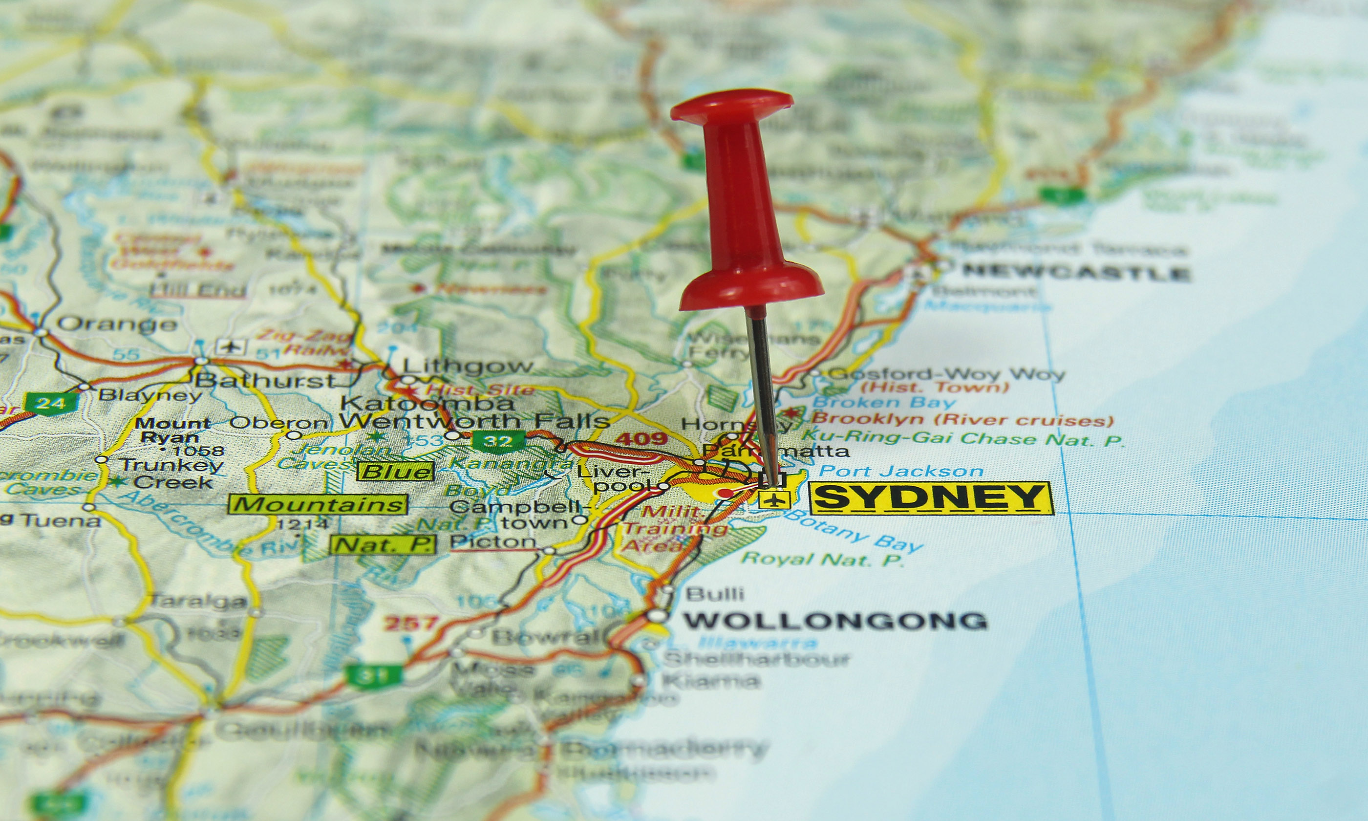 Sydney on a map (Shutterstock: see main credit below)