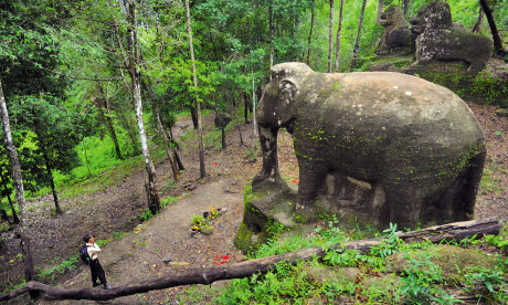 A life-size elephant that stands at Srah Damrei, Phnom Kulen (Image: Terence Carter)