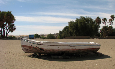 Nubia, where bizarre meets surreal: a boat is dumped in the desert (Dale Gillard)