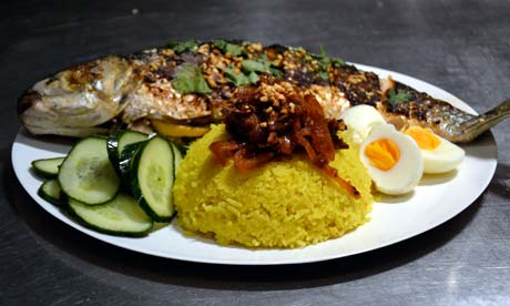 (Nasi lemak with sambal ikan bilis) with roast fish (Intrepid)