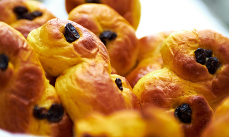 Swedish saffron buns are often shaped into “Lucia cats”, similar to a figure of eight (Jonas Ingham)