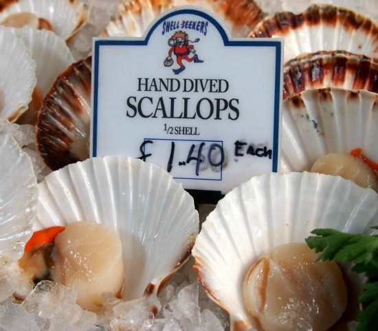 hand dived scallops at London's Borough Market