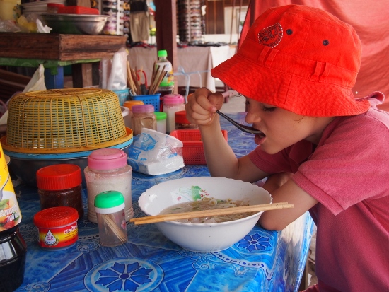 Food in Luang Prabang, Laos. Noodle soup stall