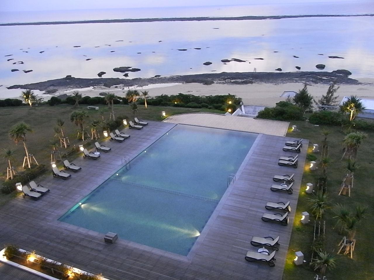 Cypress Resort Kumejima pool at dusk