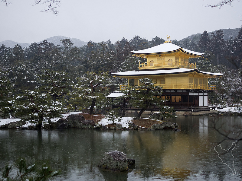 Feb 2014 - Temple of the Golden Pavilion, Kinkaku-ji with snow (photo:  Norihiro Kataoka/flickr)