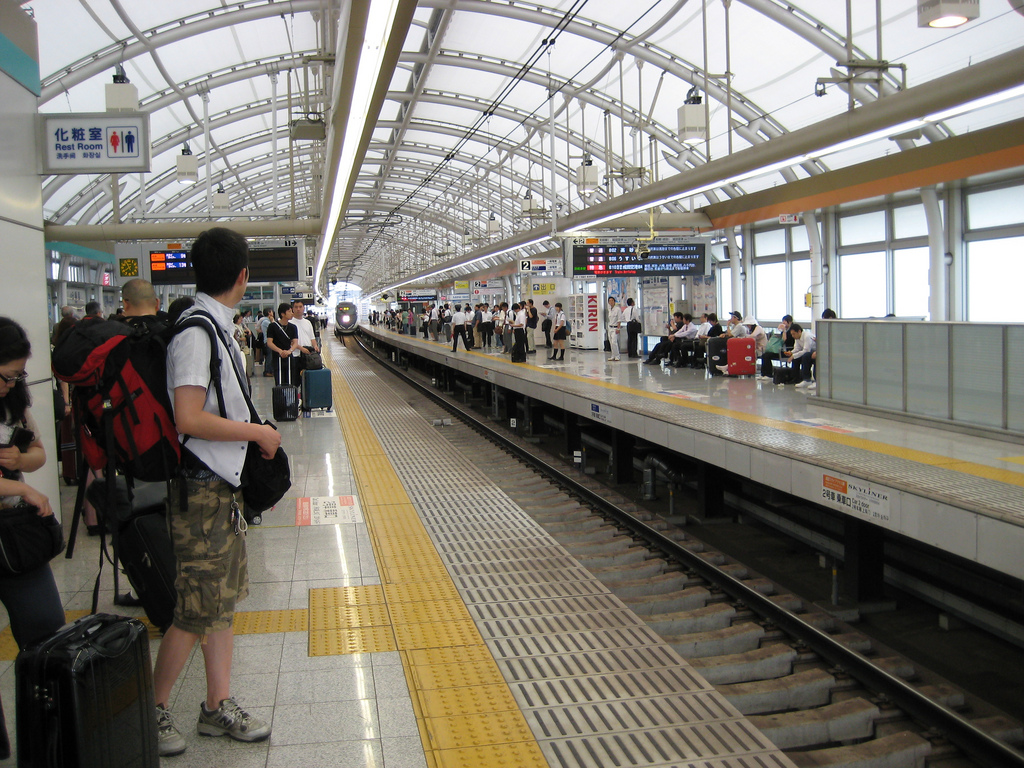 Keisei Skyliner train arriving at Nippori station