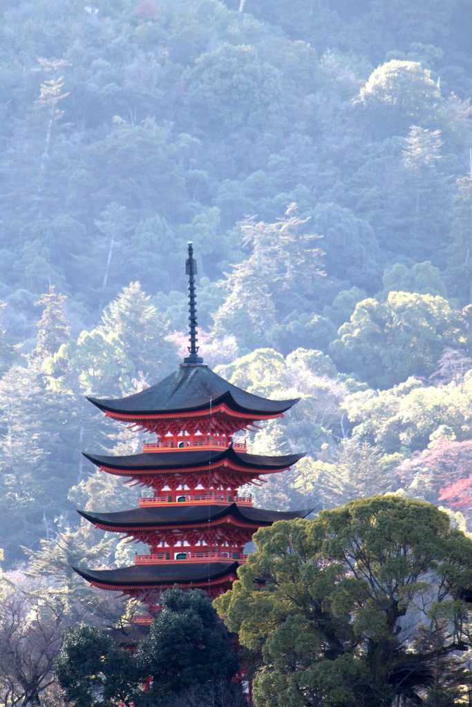 View of pagoda from Miyajima Ferry