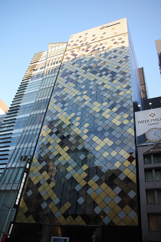 The Yamaha building with pianos rather than bikes on the ground floor in Ginza 5 Chome, Tokyo (photo: Rachel Clarke/flickr)