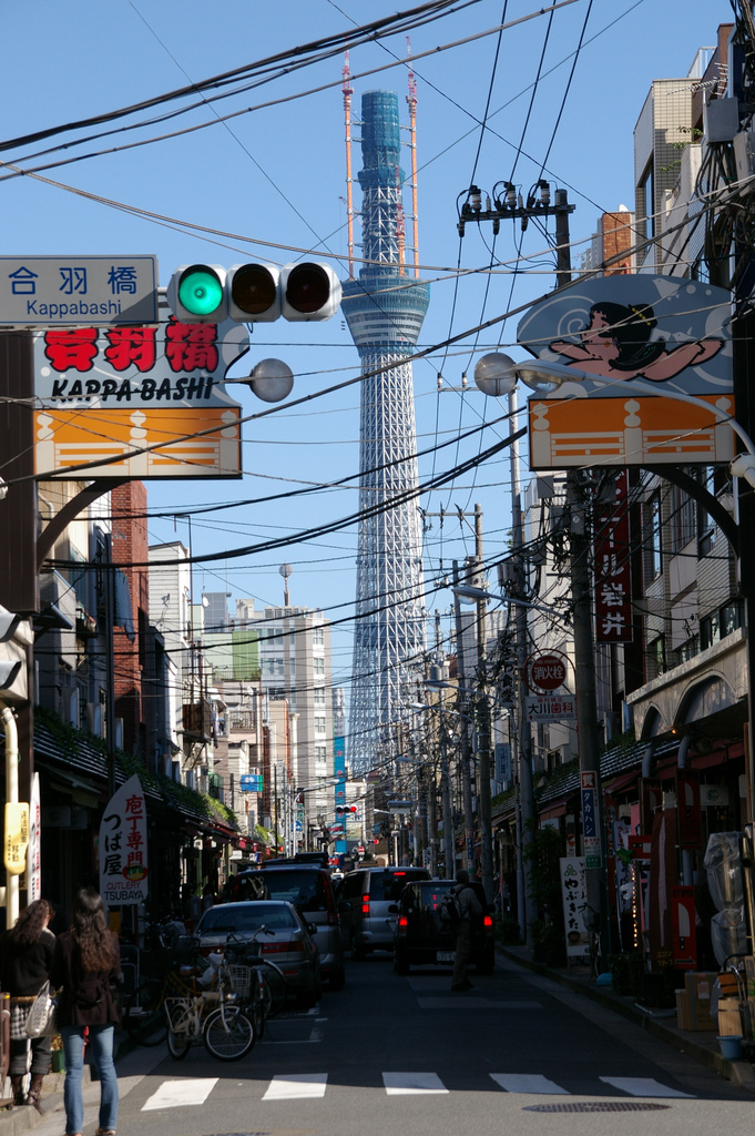 A view of Tokyo Skytree from the Kappabashi crossing