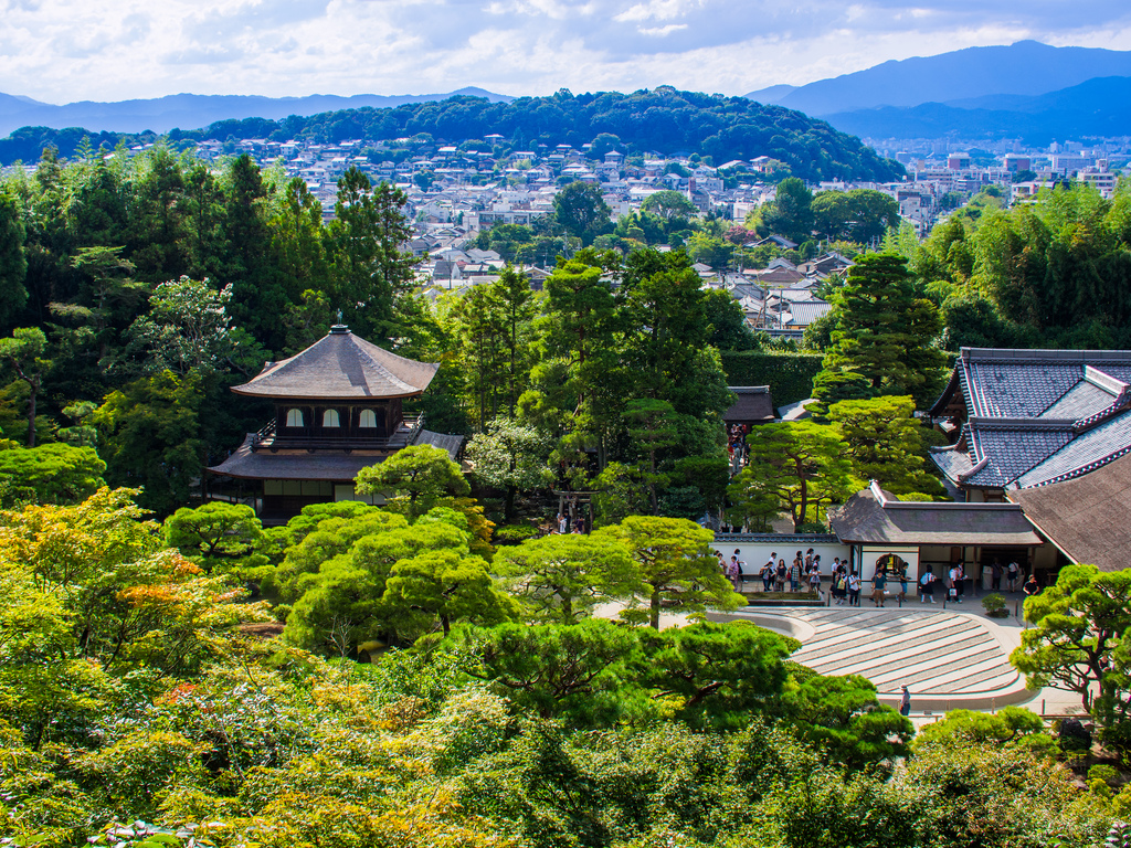 Ginkaku-ji (銀閣寺, lit. "Temple of the Silver Pavilion"), officially named Jishō-ji (慈照寺, lit. "Temple of Shining Mercy")