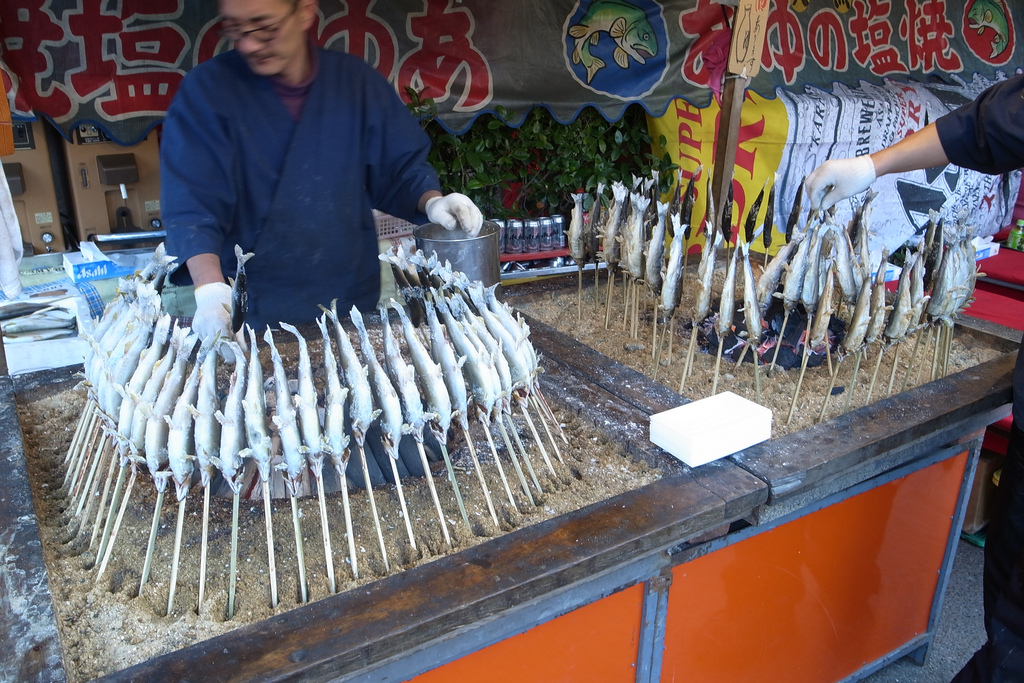 Food stand; Roasted fish (Ayu)