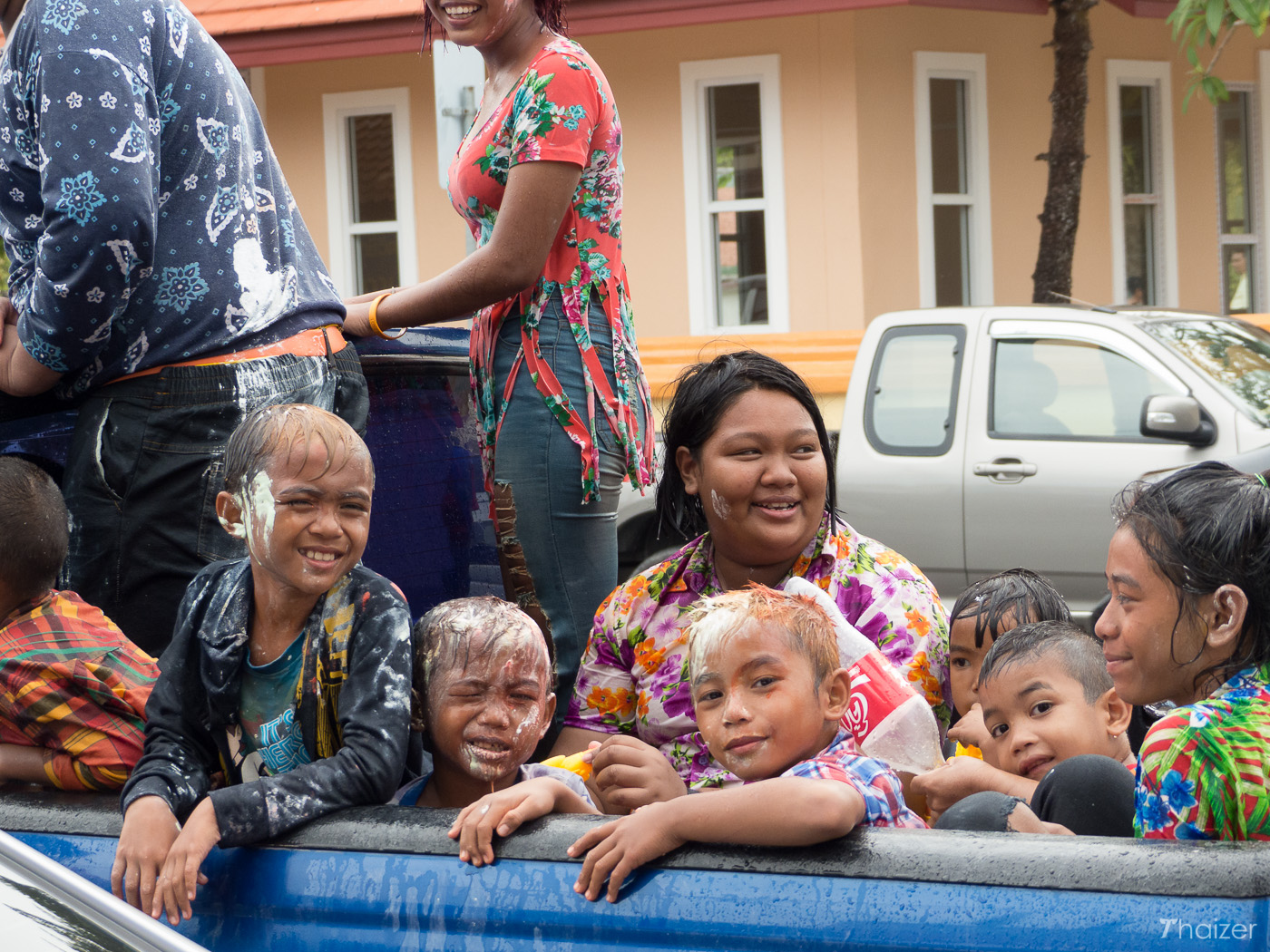 celebrating Songkran Thai New Year Water Festival in Nakhon Si Thammarat