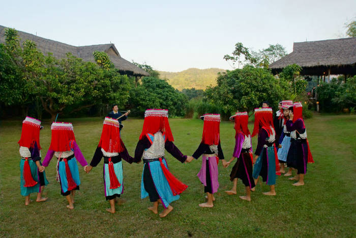 Traditional hilltribe dance at Lisu Lodge, Chiang Mai