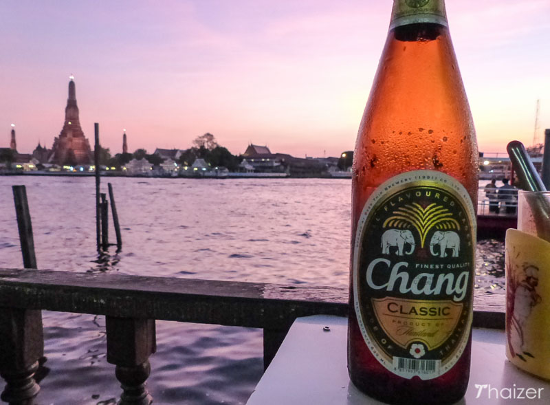 Watching the sunset at Wat Arun in Bangkok with a Chang Beer.