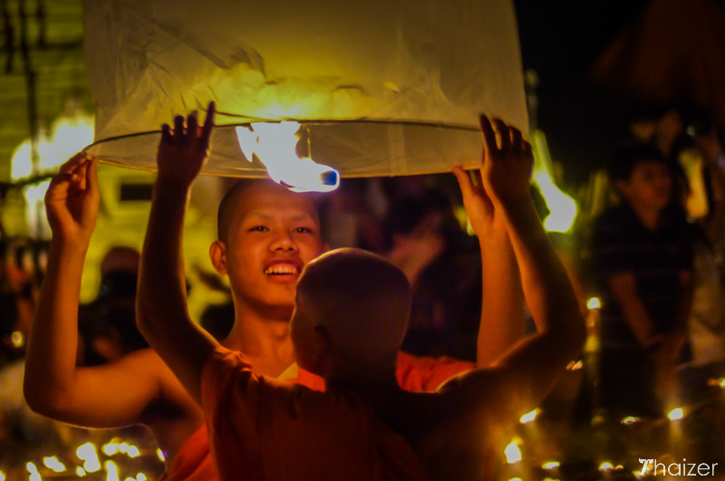 Buddhist monks in Thailand release sky lanterns