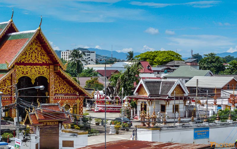 View of Wat Jet Yot from the room at Jansome House, Chiang Rai