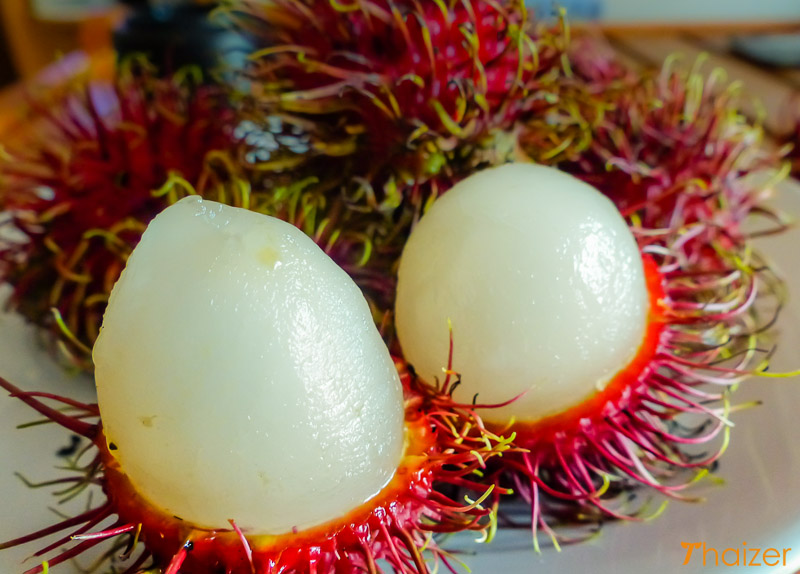 Thai rambutans peeled and ready to eat