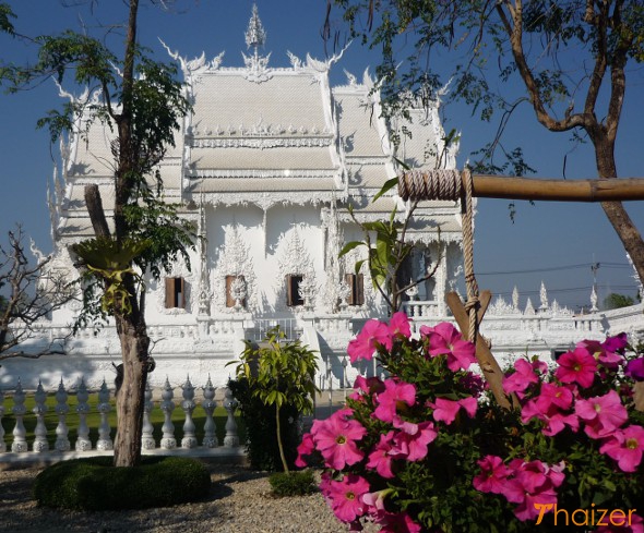 Hanging basket in bloom at the White Temple, Chiang Rai