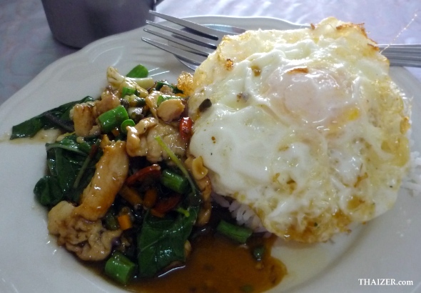 pad krapao gai khai dao (sir fried chicken with holy basil and fried egg)