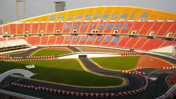 The purpose built race track at Rajamangala Stadium in Bangkok for the motor sport Race of Champions