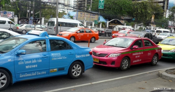 multi-coloured Bangkok taxis