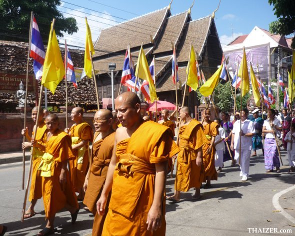Monks lead this kathina robes offering procession in Chiang Mai