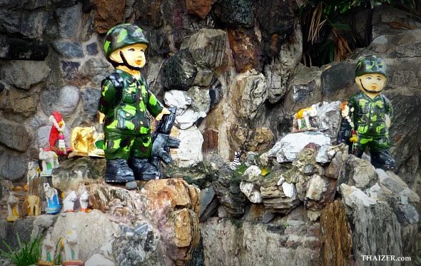 Soldier figurines guard a shrine at the hospital
