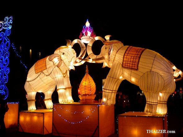 Two giant elephant lanterns for Yi Peng Lantern Festival in Chiang Mai