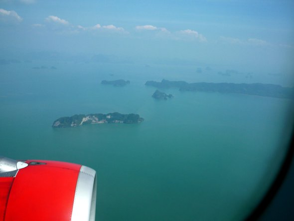 Looking out of the window of an Air Asia flight approaching Phuket