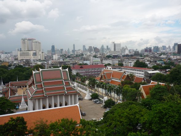 Wat Saket in the foreground with Chinatown in the middle-distance